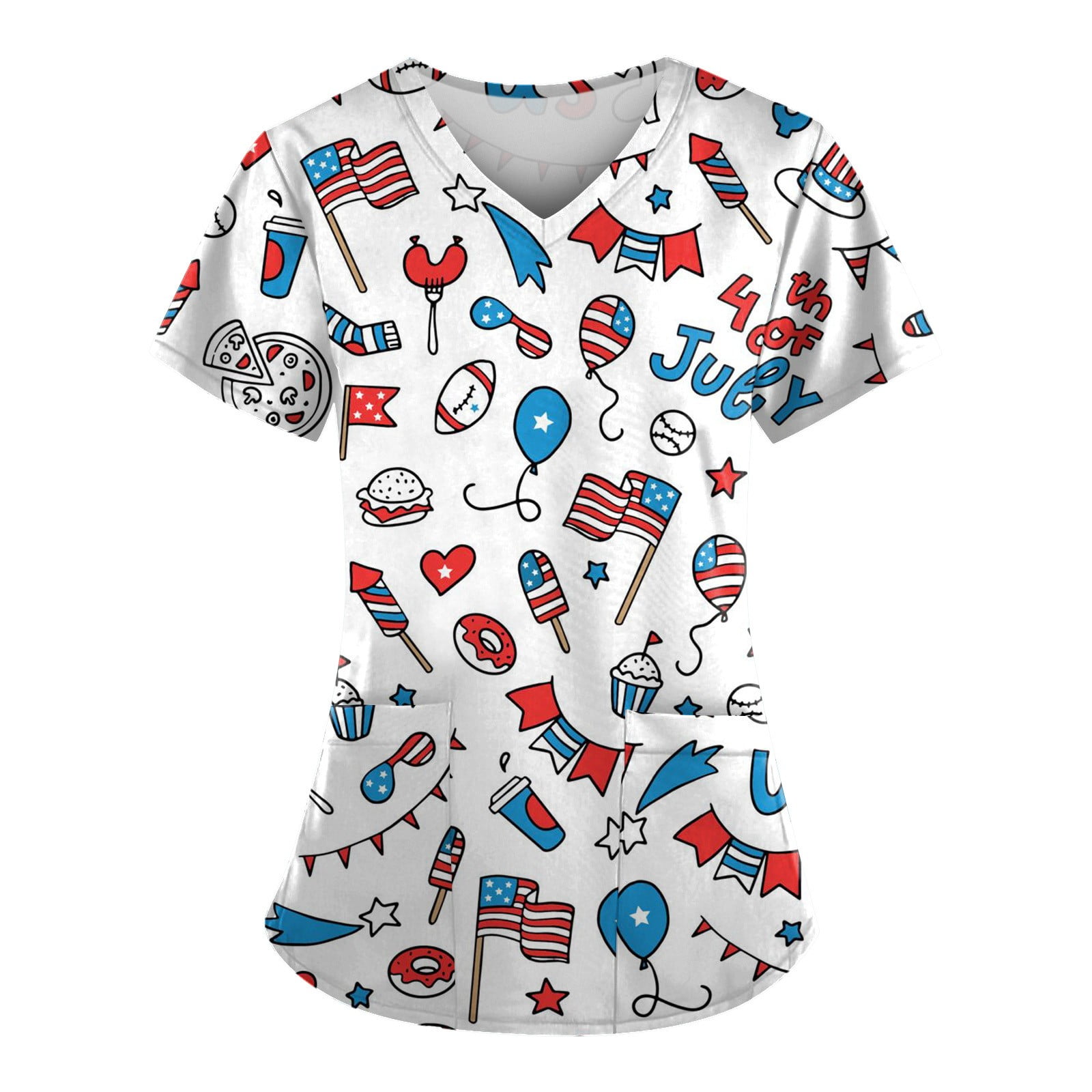 YDKZYMD 4th Of July Nurses Scrubs Sets for Women Flag Freedom Patriotic Stars Stripes