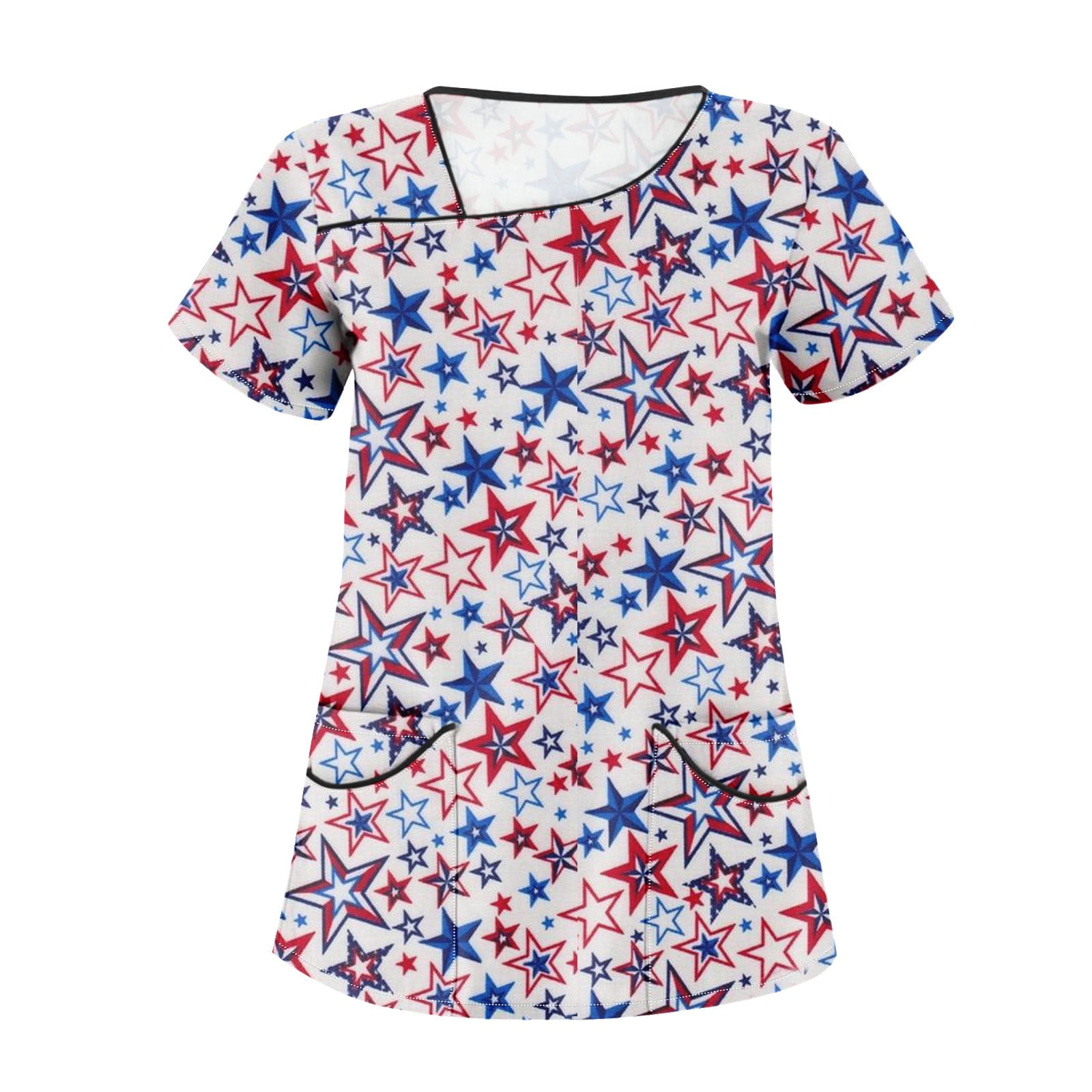 YDKZYMD 4th Of July Scrubs Shirts Women Independence Day Flag Freedom Patriotic Stars Stripes