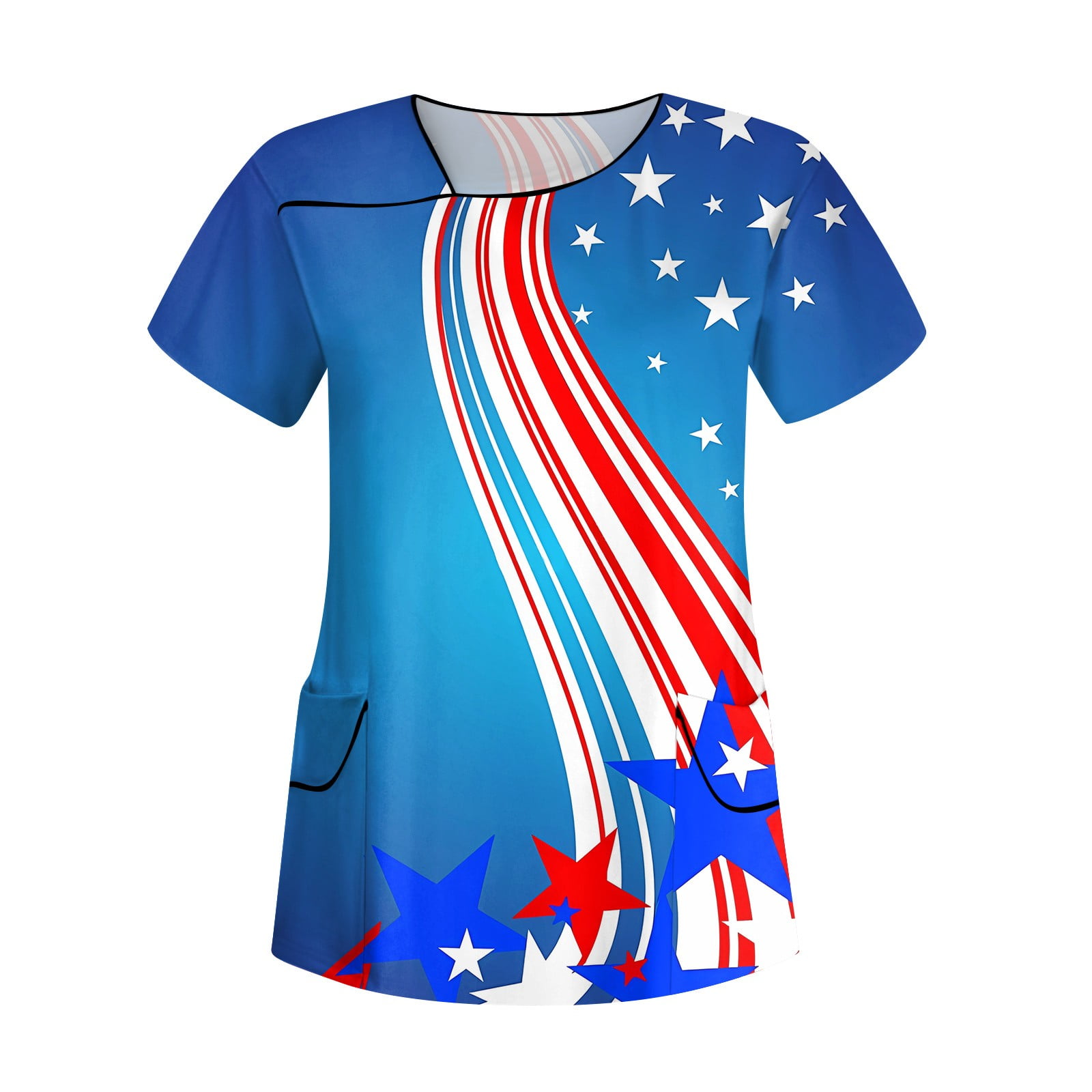 YDKZYMD 4th Of July Scrubs Uniforms Women Flag Freedom Patriotic Stars