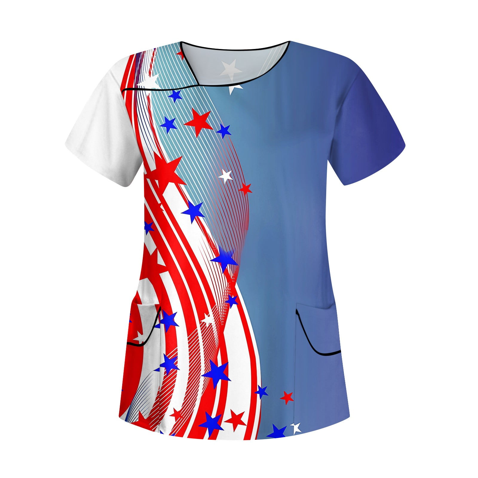 YDKZYMD 4th Of July Slim Fit Scrubs for Women Flag Freedom Patriotic Stars Stripes Independence