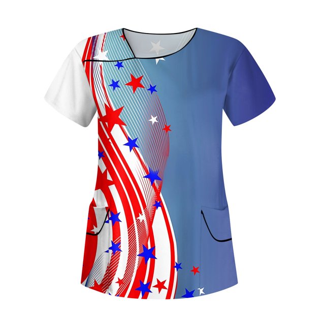 YDKZYMD 4th Of July Slim Fit Scrubs for Women Flag Freedom Patriotic