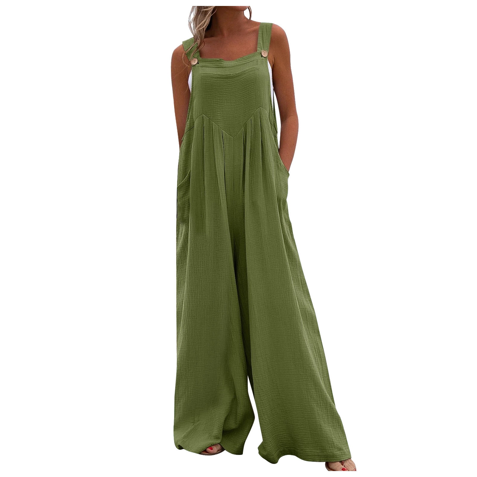 YDKZYMD Army Green Jumpsuits For Women With Zipper Pockets Straps Wide Leg  Tie Dye Bib Jumpsuit Pant Outfits Loose Fit with Pockets Romper Button 