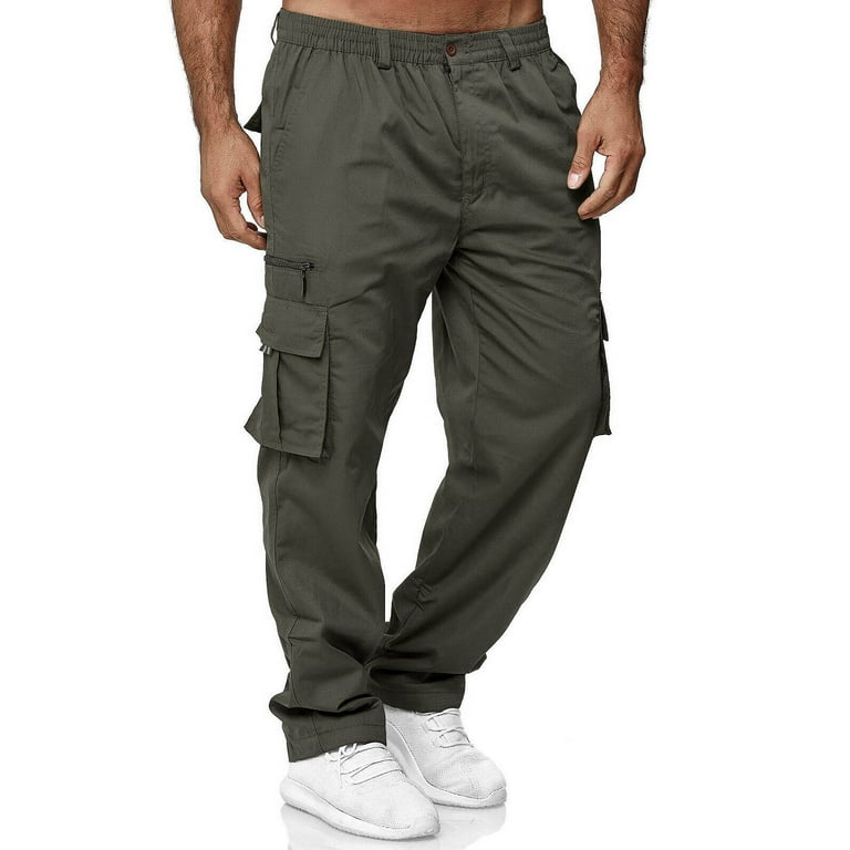 Ydkzymd Army Green Lightweight Mens Cargo Sweatpants with Multi Pockets Loose Military Big and Tall Pants Windbreaker Relaxed Fit Athletic Joggers