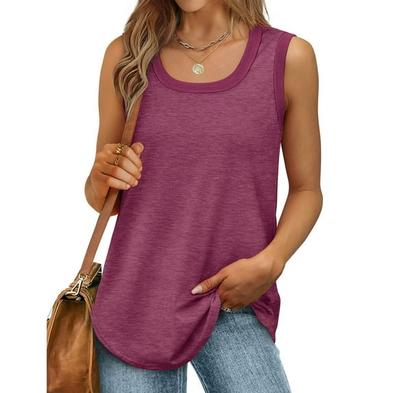 YDKZYMD Beach Summer Tank Tops for Women Solid Colors Sleeveless T Shirts Plus Size Scoop Neck Camisole Casual Vacation Tunic Tops S