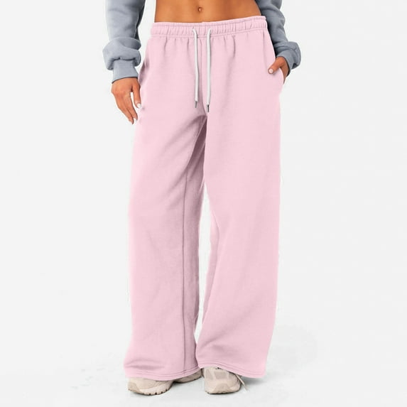 YDKZYMD Black Sweatpants for Women Wide Leg Petite High Waisted Teen Girls Sweatpants with Pockets Clearance Elasticwaist Baggy Pants Fall Straight Leg Flare Jogger Pants Pink M
