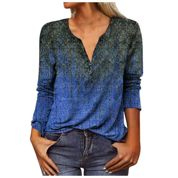 YDKZYMD Blue 3/4 Length Sleeve Tops for Women Clearance Graphic Graphic Trendy Blouses and Tops Cute Printed Sexy Summer Tops Plus Size Oversized Woman's Workout Tshirts M