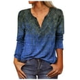 thumbnail image 1 of YDKZYMD Blue Womens Plus Size Tops 3/4 Sleeves Clearance Printed Womens Summer Blouses Trendy Graphic Women Elegant Tops Graphic Oversized T Shirts for Women Clearance 3XL, 1 of 5