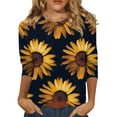 thumbnail image 1 of YDKZYMD Boho Shirts for Women 3/4 Sleeves Plus Size Loose Fit 2024 Trendy Tee Tops Elbow Length Crewneck Casual Blouses Solid Color Fashion Sunflowers Printed Shirts Yellow S, 1 of 5