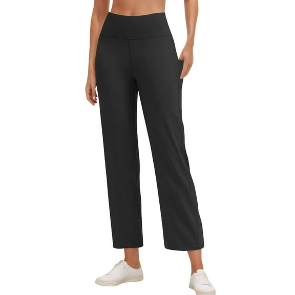 YDKZYMD Capri Pants for Women High Waist Workout Yoga Pants with Pockets Tummy Control Leggings Crop Straight Pants Black XL