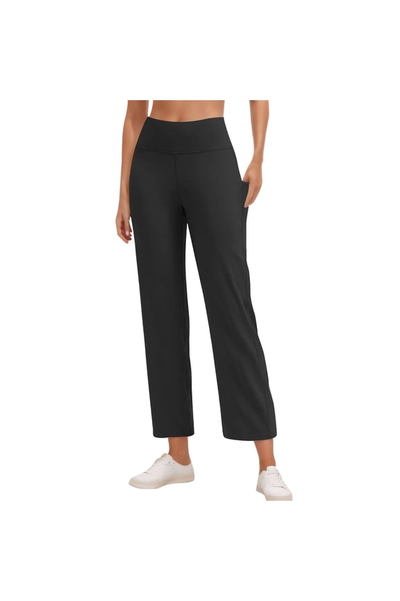 Capri Pants for Women High Waist Workout Yoga Pants with Pockets Tummy Control Leggings Crop Straight Pants Black XL