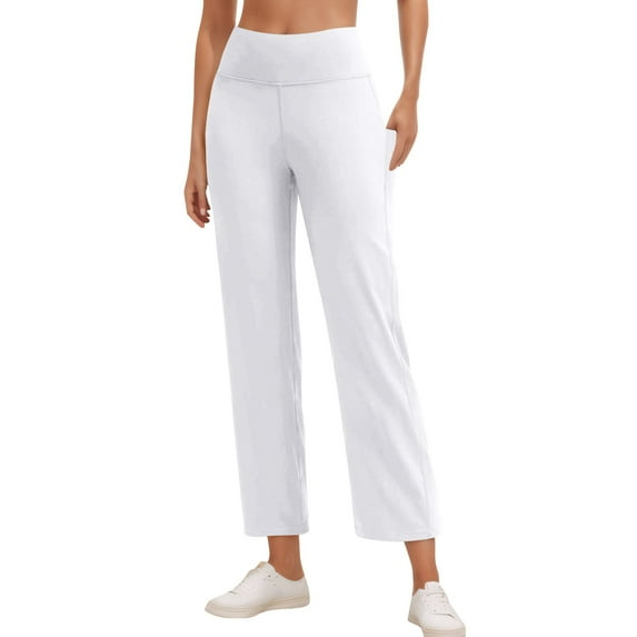 YDKZYMD Capri Pants for Women High Waist Workout Yoga Pants with Pockets Tummy Control Leggings Crop Straight Pants White 2XL