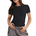 thumbnail image 1 of YDKZYMD Crop Top Sweater Women Layering Slim Fitted Short Sleeve Tight Shirt Teen Girls Y2k Crew Neck Athletic Basic Tee Summer Trendy Juniors Tops Black M, 1 of 5