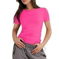 thumbnail image 1 of YDKZYMD Crop Top Women Y2k Layering Short Sleeve Tight Shirt Crew Neck Slim Fitted Teen Girls Going Out Basic Tee Cute Athletic Juniors Tops Hot Pink L, 1 of 5