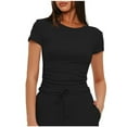 thumbnail image 1 of YDKZYMD Crop Top Womens Plus Size Teen Girls Slim Fitted Short Sleeve Basic Tee Crew Neck Y2k Layering Trendy Tight Shirt Going Out Summer Cute Tops Black M, 1 of 7