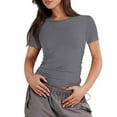 thumbnail image 1 of YDKZYMD Crop Top Workout Tops for Women Crew Neck Short Sleeve Layering Basic Tee Teen Girls Slim Fitted Y2k Athletic Tight Shirt Going Out Cute Summer Tops Gray M, 1 of 4