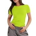 thumbnail image 1 of YDKZYMD Cute Crop Tops for Women Gym Crew Neck Short Sleeve Y2k Tight Shirt Layering Slim Fitted Teen Girls Summer Basic Tee Going Out Juniors Cute Tops Fluorescent Green S, 1 of 5