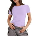 thumbnail image 1 of YDKZYMD Crop Top Hoodie Women Teen Girls Y2k Crew Neck Basic Tee Layering Slim Fitted Short Sleeve Trendy Tight Shirt Going Out Summer Athletic Tops Purple XL, 1 of 5