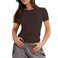 thumbnail image 1 of YDKZYMD Crop Top Blouse for Women Layering Crew Neck Teen Girls Basic Tee Slim Fitted Short Sleeve Y2k Juniors Tight Shirt Trendy Cute Summer Tops Coffee XL, 1 of 5