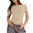 thumbnail image 1 of YDKZYMD Womens Crop Tops Slim Fitted Y2k Layering Tight Shirt Teen Girls Short Sleeve Crew Neck Cute Basic Tee Summer Athletic Going Out Tops Khaki XL, 1 of 5