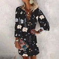 thumbnail image 1 of YDKZYMD Dresses for Older Women Summer Floral Casual Mini Sundress Button Up V Neck Bell Swing Dress Loose 3/4 Sleeve Flowy T-Shirt Dress Black S, 1 of 5