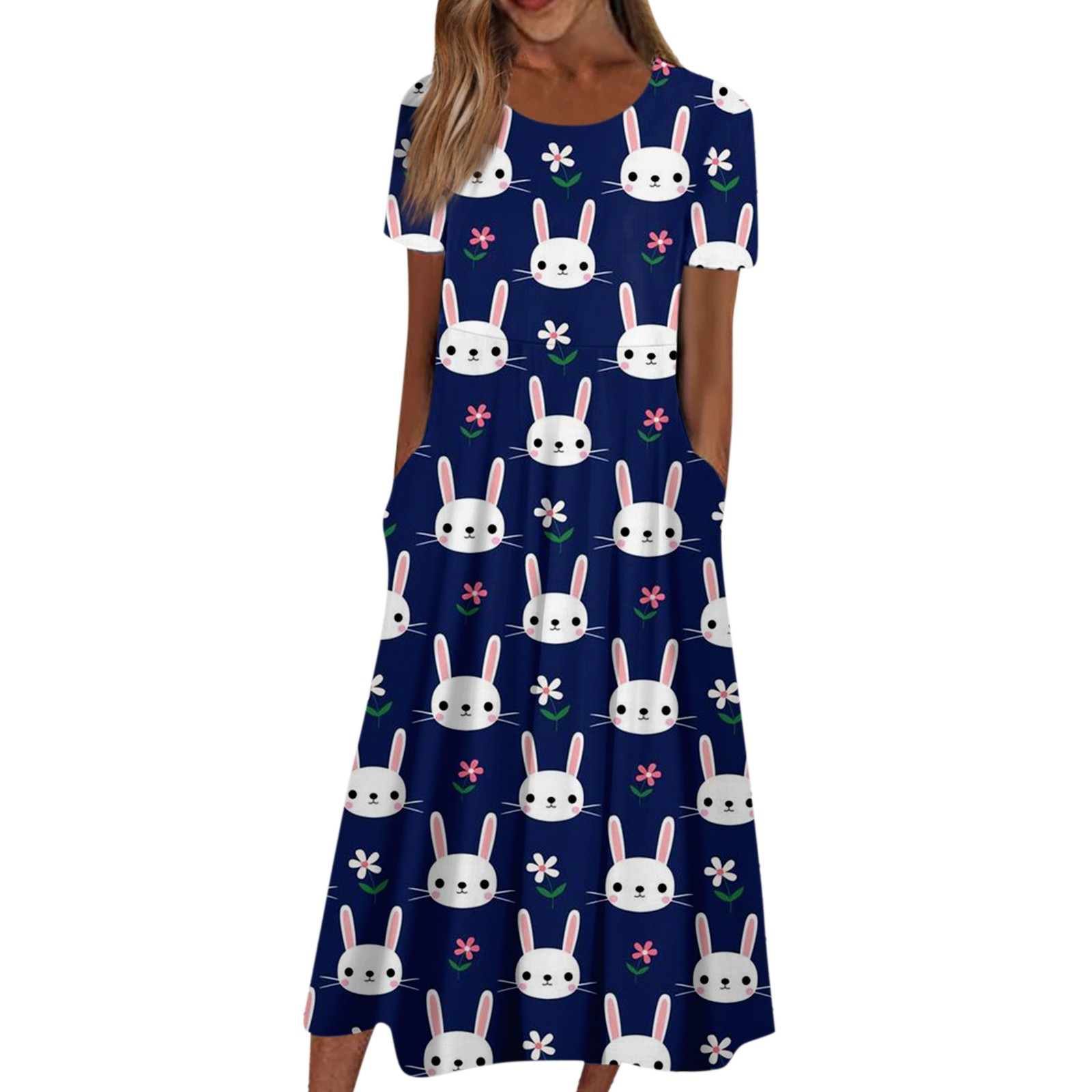 YDKZYMD Easter Dresses for Women for Church Happy 2024 Boho Tank Dresses  Egg Printed Bunny Family Party Holiday Midi Dress Graphic Rabbit Short  Sleeve Blue L 