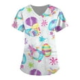 thumbnail image 1 of YDKZYMD Easter Scrub Tops Party Casual Bunny Shirts Rabbits Eggs Printed Family Party Holiday Scrubs V Neck Short Sleeve Scrub Tops with Pockets White 3XL, 1 of 3