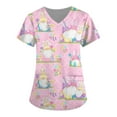 thumbnail image 1 of YDKZYMD Easter Scrubs Plus Size Rabbits Eggs Printed Casual Holiday Scrubs Family Party Short Sleeve Party Scrub Tops V Neck Bunny Shirts with Pockets Light Purple 2XL, 1 of 3