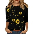 thumbnail image 1 of YDKZYMD Elbow Sleeve Length Long Loose Fit Tshirts Flower Graphic Tops for Women Clearance Dressy Casual Crew Neck Ladies Spring Tops Oversized Cute Summer Shirts Black XL, 1 of 5