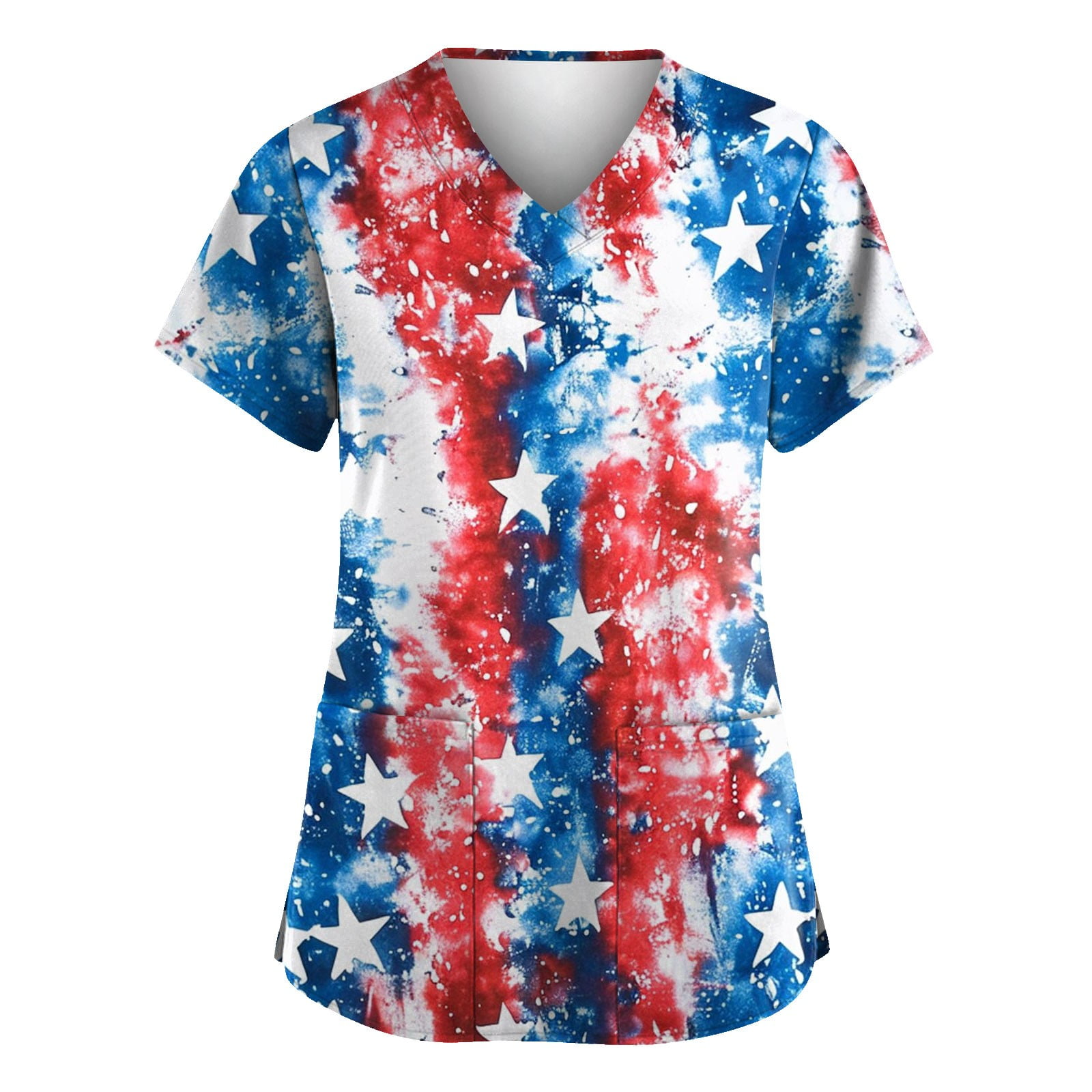 YDKZYMD Flag Freedom Patriotic Short Sleeve Scrub Jackets for Women