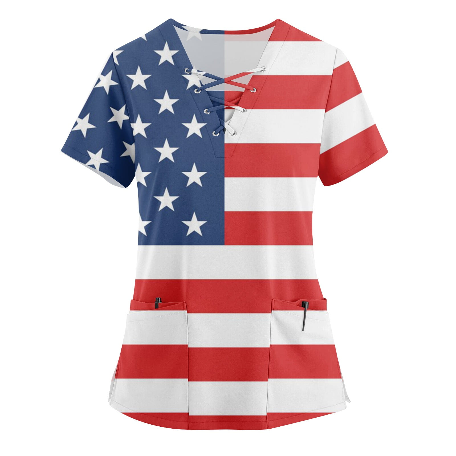 YDKZYMD Flag Freedom Patriotic Stars Stripes Ceil Scrubs Women Set