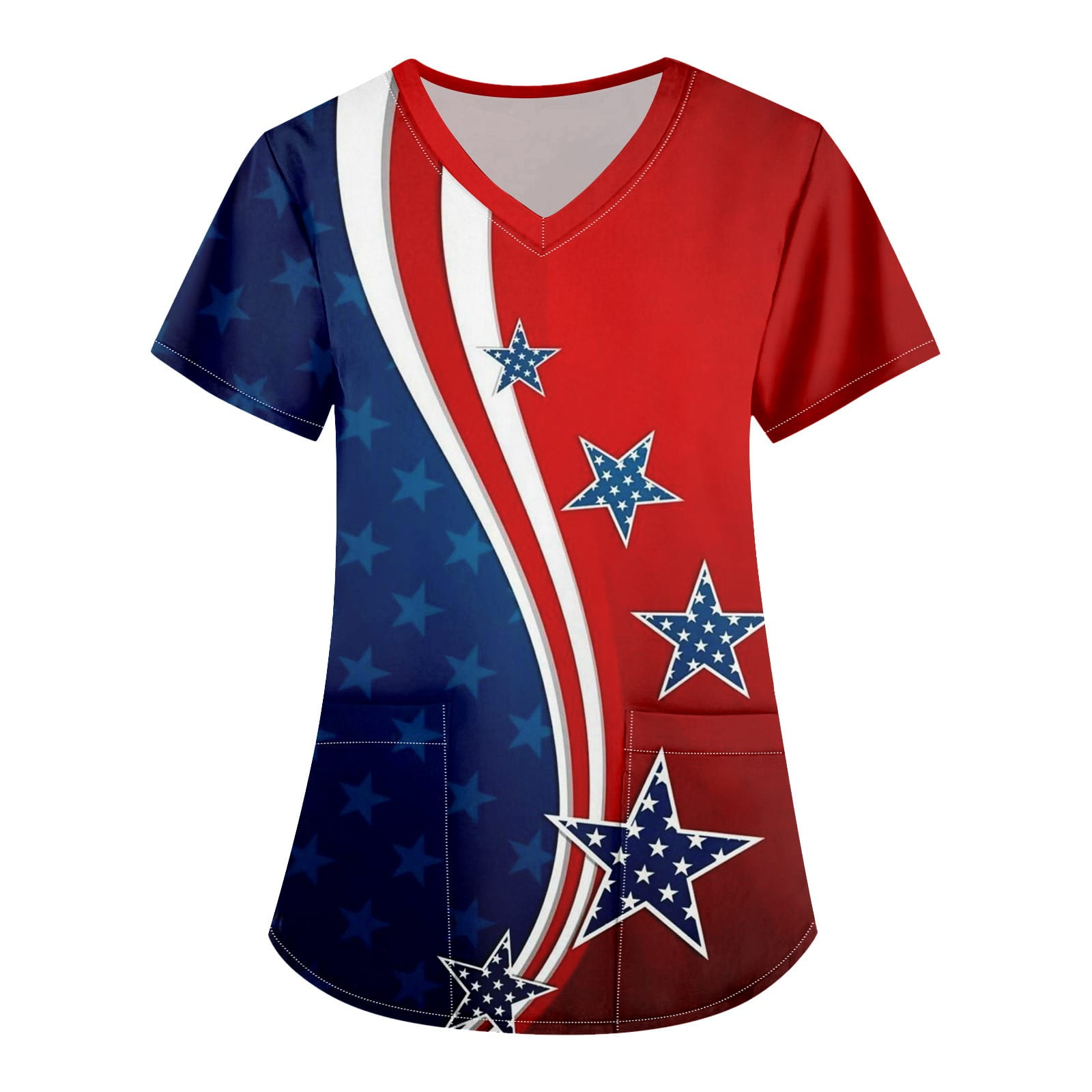 YDKZYMD Flag Freedom Patriotic Stars Stripes Scrub Set Women Ceil Independence Day 4th Of July
