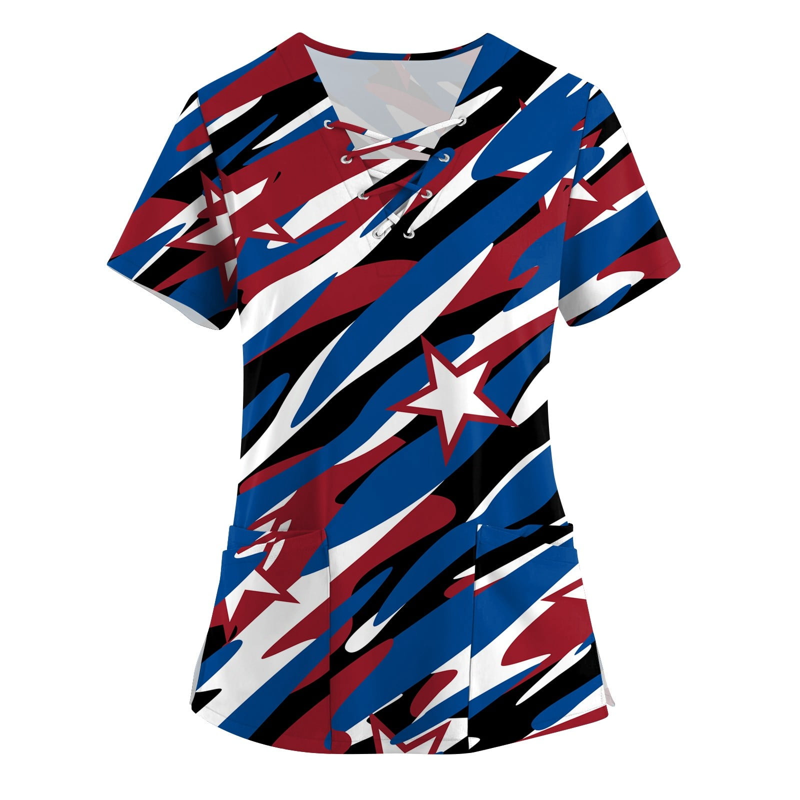 YDKZYMD Flag Freedom Patriotic Stars Stripes Scrubs for Women Fall Themes Independence Day