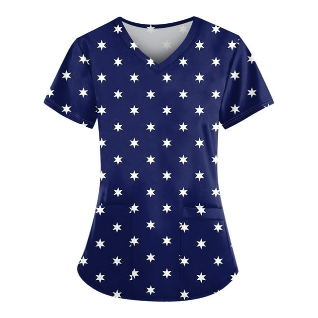 YDKZYMD Flag Freedom Patriotic Stars Stripes Under Scrubs for Women 4th