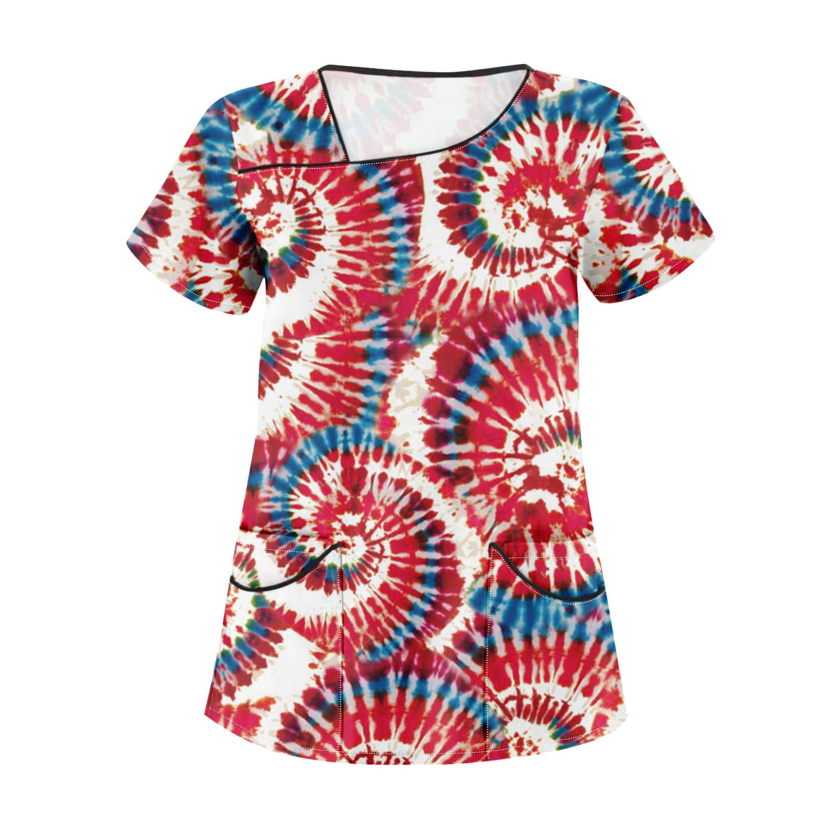 YDKZYMD Flag Freedom Patriotic Stars Stripes Womens Scrubs Tops From Fourth Of July Independence