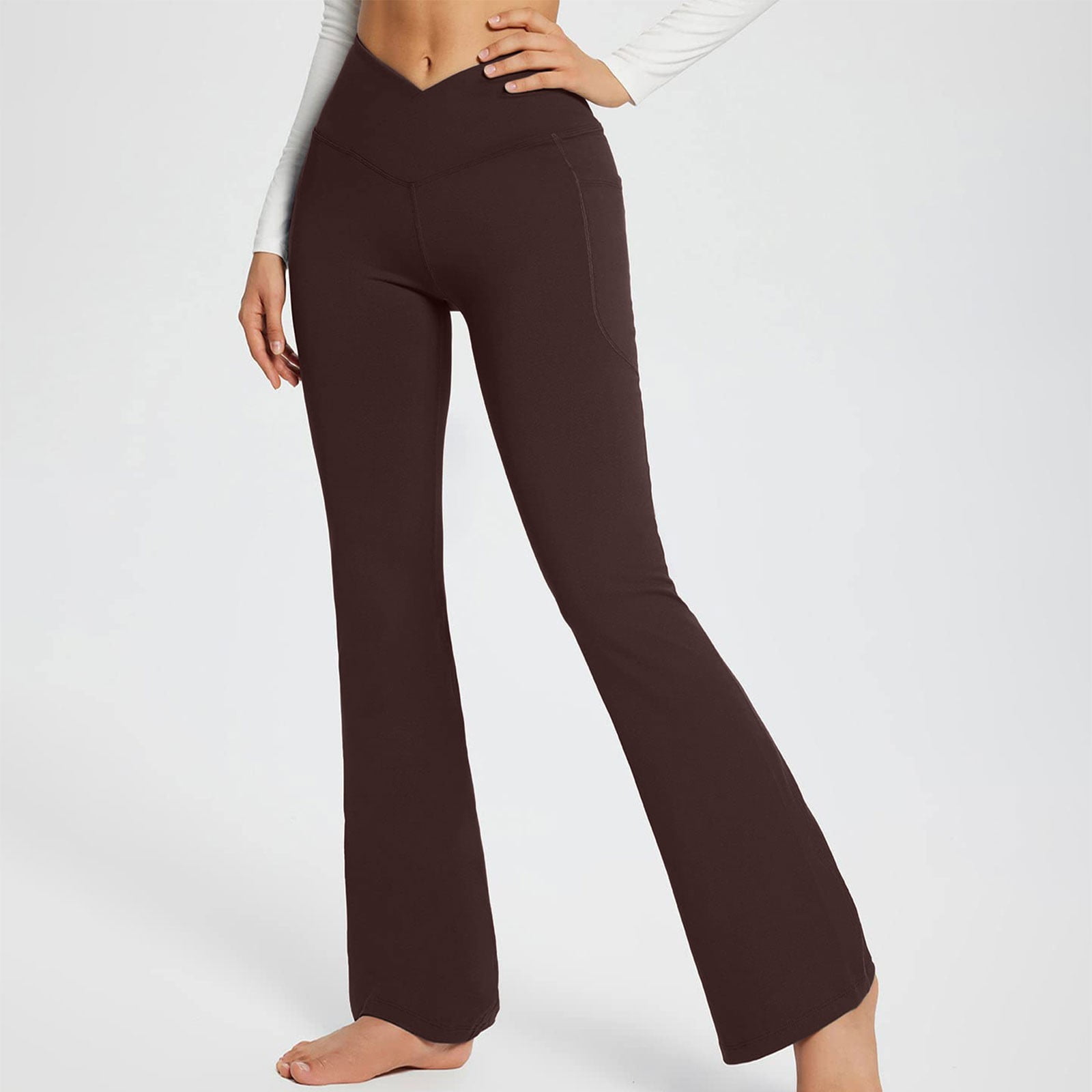  Women's Fold Over Flare Yoga Pants Y2k Low Rise Bell