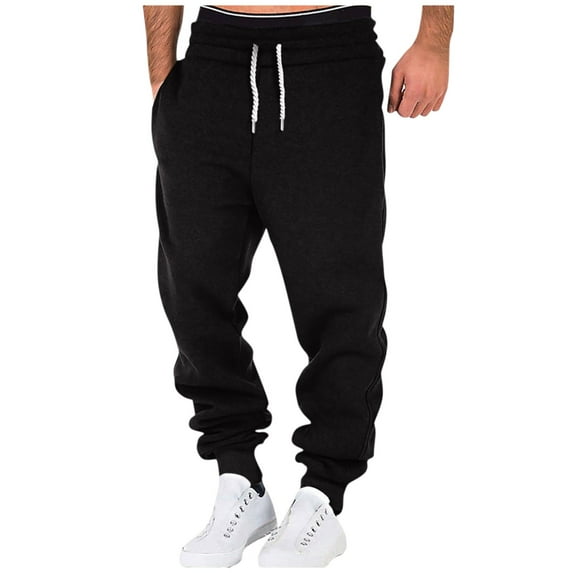 YDKZYMD Fleece Lined Cargo Sweatpants Men Big and Tall Cinch Bottom Drawstring Workout with Pocket Baggy Pants Hiking Athletic Joggers Pants Heavyweight Winter Warm Sweatpants Black 2XL