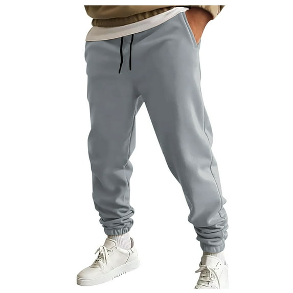 YDKZYMD Gray Big Mens Cargo Sweatpants Fleece Heavyweight Baggy Pant Athletic Elastic High Waist Workout Sweatpant with Multi Pockets Drawstring Jogger Pant Warm Casual Wide Straight Leg Trousers L