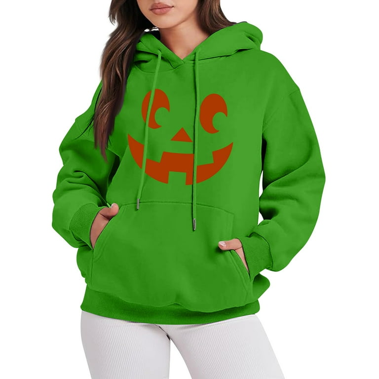 YDKZYMD Halloween Hoodies Plus Size for Women Jack O Lantern Pumpkin Face Drawstring Pocket Hooded Plus Size Sweatshirt Long Sleeve Loose Graphic