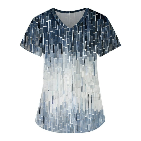 YDKZYMD Holiday Scrub Tops for Women Cute Floral Nurse Uniform Short Sleeve Scrub Shirt V Neck Graphic Scrub Tops with Pockets Dark Blue M