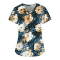 thumbnail image 1 of YDKZYMD Holiday Scrub Tops for Women Cute Floral Nurse Uniform Short Sleeve Scrub Shirt V Neck Graphic Scrub Tops with Pockets Navy XL, 1 of 3