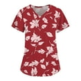 thumbnail image 1 of YDKZYMD Holiday Scrub Tops for Women Cute Floral Nurse Uniform Short Sleeve Scrub Shirt V Neck Graphic Scrub Tops with Pockets Red 2XL, 1 of 3