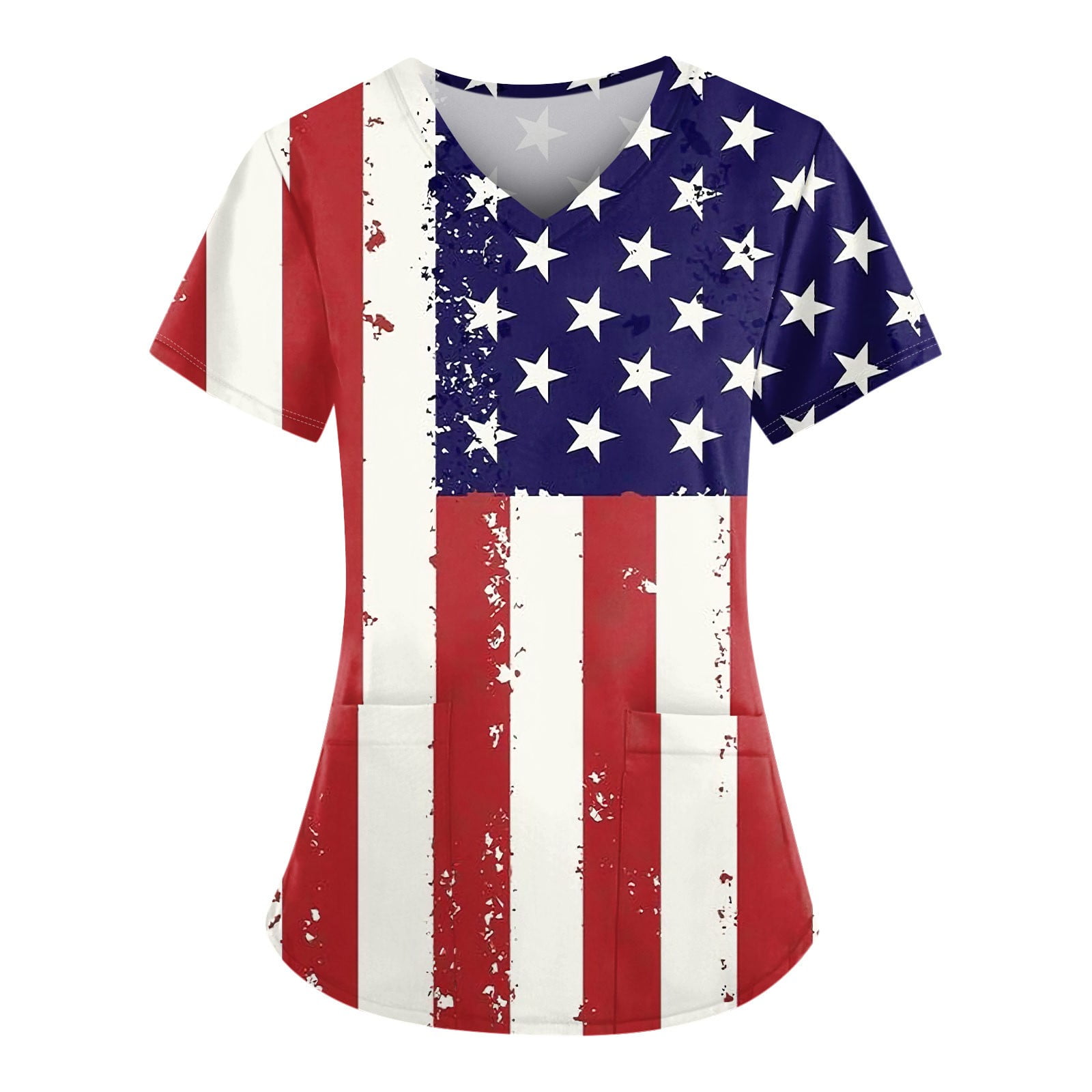 YDKZYMD Independence Day Fitted Scrubs for Women Set Flag Freedom Patriotic Stars Stripes 4th Of