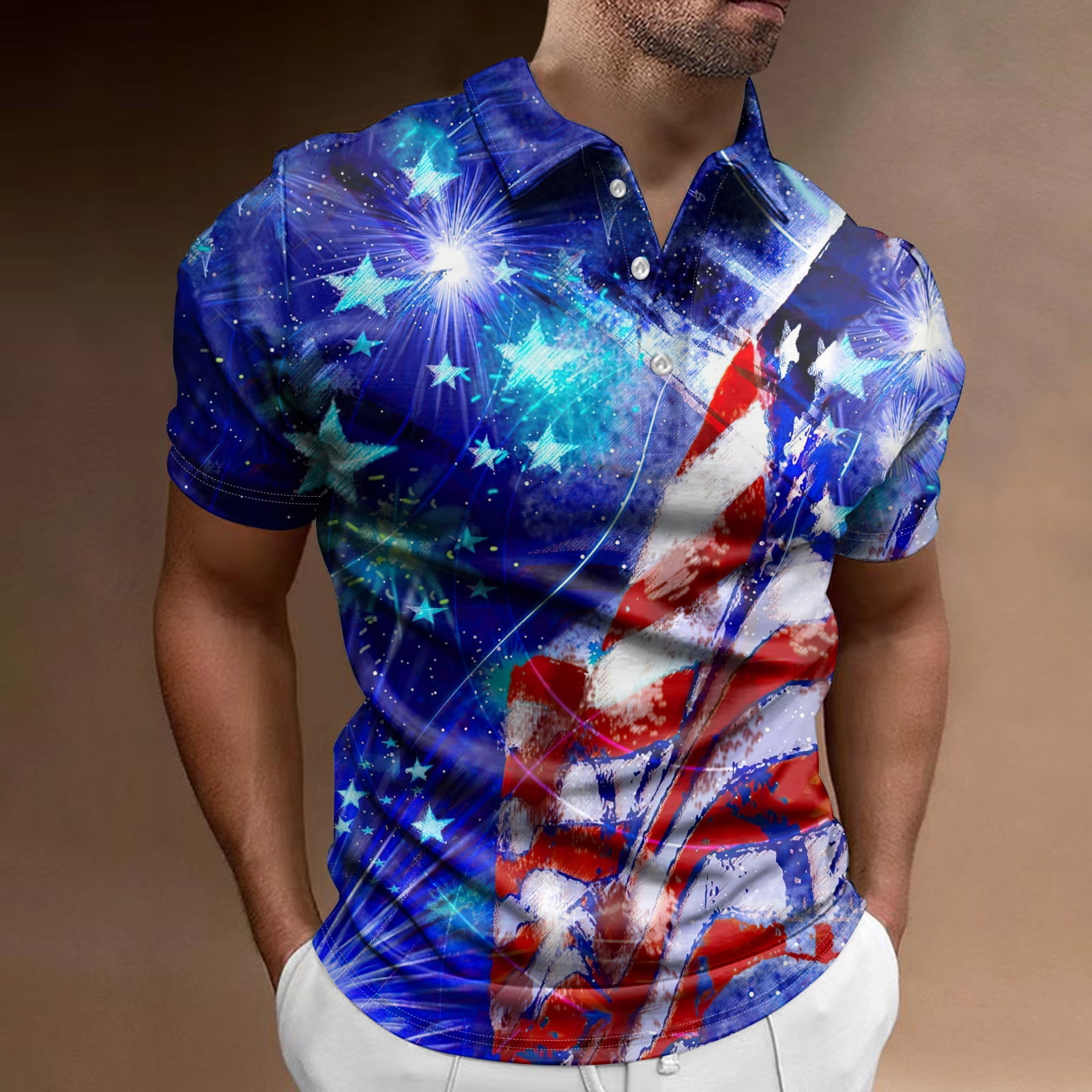 YDKZYMD Independence Day Mens Button Up Shirts Short Sleeve Gym Tops