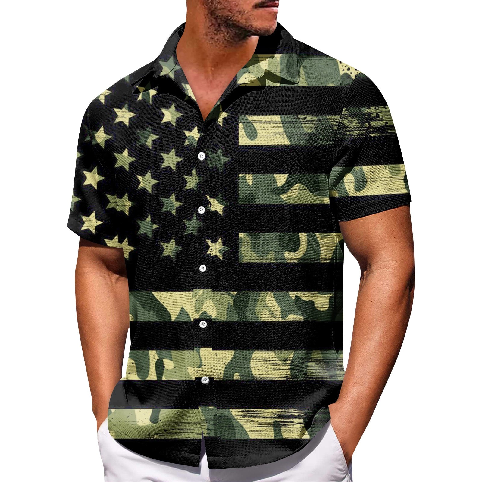 YDKZYMD Independence Day Mens Short Sleeve Dress Shirts Graphic Tops