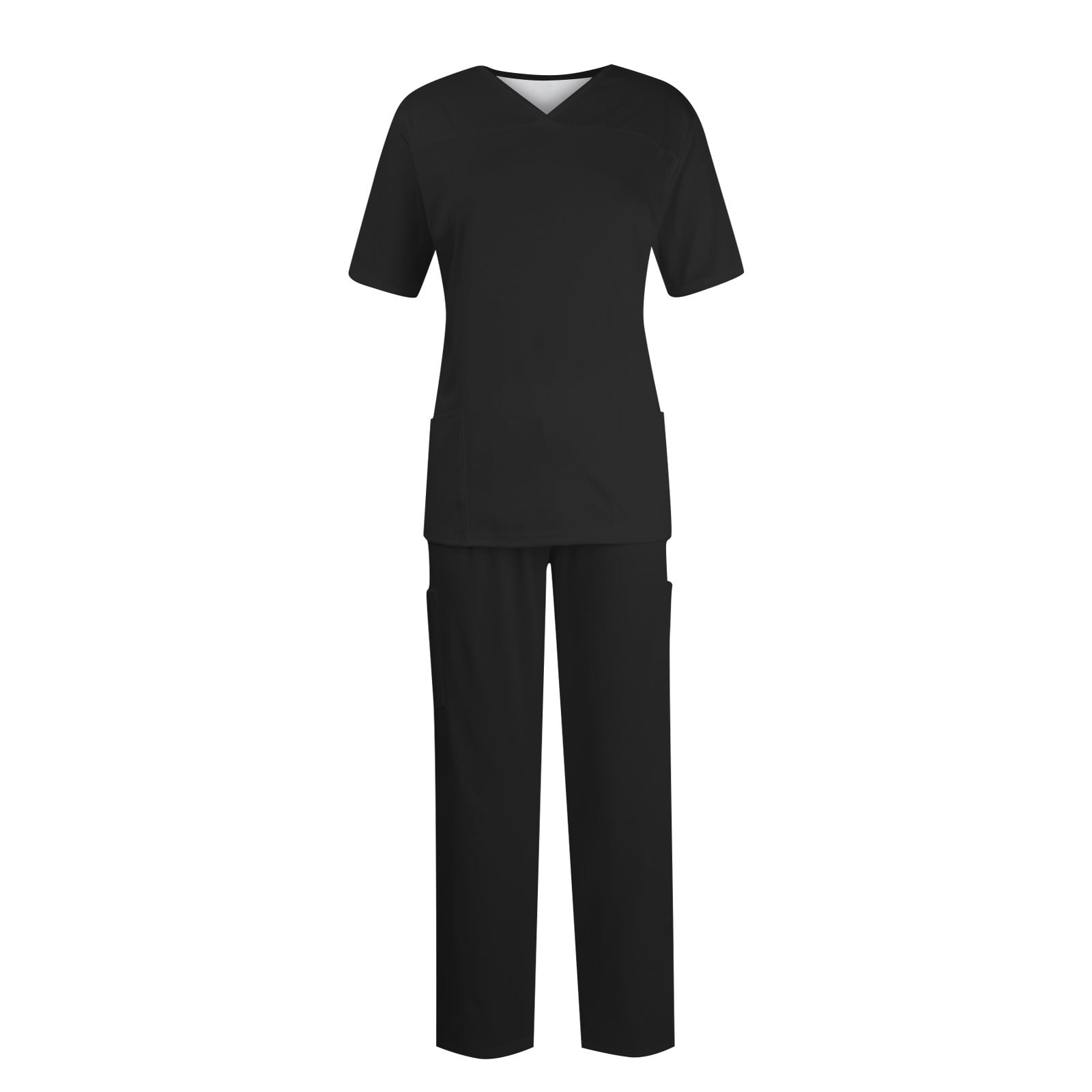 YDKZYMD Jogger Scrubs for Women Sets Petite 4XL Black with Pockets V Neck Scrub Set Solid