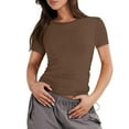 thumbnail image 1 of YDKZYMD Lace Crop Tops for Women Teen Girls Short Sleeve Layering Basic Tee Slim Fitted Crew Neck Y2k Athletic Tight Shirt Cute Juniors Going Out Tops Brown XL, 1 of 5