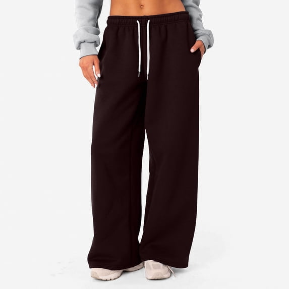 YDKZYMD Ladies Sweatpants Clearance Wide Leg Clearance Fall Straight Leg Sweatpants Petite Flare Teen Girls Jogger Pants with Pockets High Waisted Elasticwaist Baggy Pants Coffee 2XL