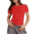 thumbnail image 1 of YDKZYMD Long Crop Top for Women Slim Fitted Y2k Layering Basic Tee Crew Neck Teen Girls Short Sleeve Athletic Tight Shirt Cute Trendy Juniors Tops Red M, 1 of 5