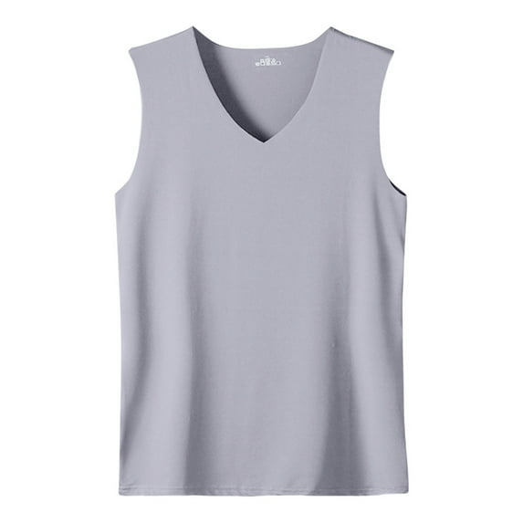 YDKZYMD Muscle Tank Tops For Men Breathable Ice Silk Summer Sleeveless Tops Stretch Loose Big and Tall V Neck Undershirts Lightweight Workout Traceless T Shirts Gray 4XL