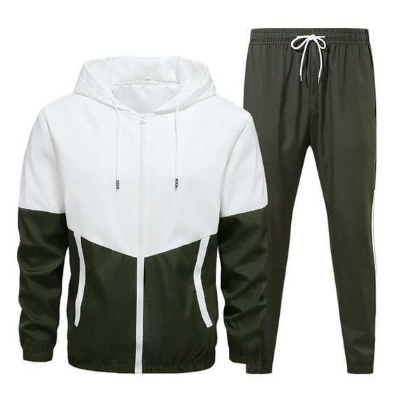 YDKZYMD Men's Hooded Athletic Tracksuit Casual Two Pieces Suits Color Block Hoodies and Sweatpants Set Army Green 6XL